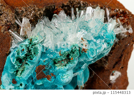 Macro stone Hemimorphite mineral on white background 115448313