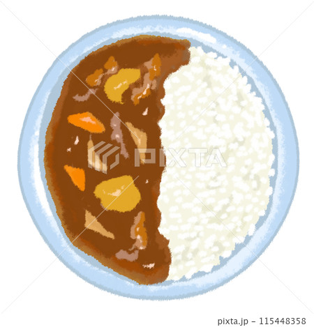 水色のお皿にのった美味しそうなカレーライス 115448358