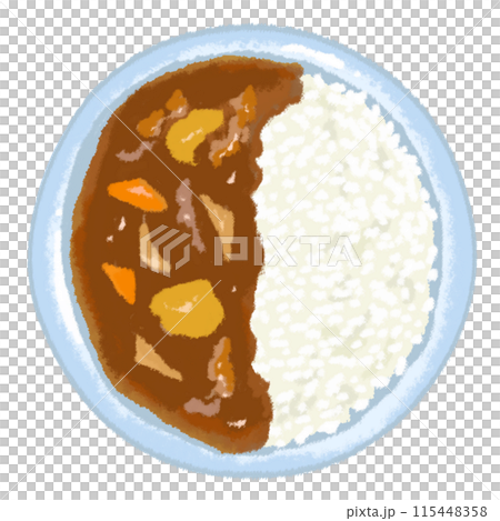 水色のお皿にのった美味しそうなカレーライス 115448358