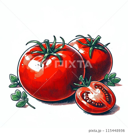 新鮮なトマトの手描きイラスト 115448936