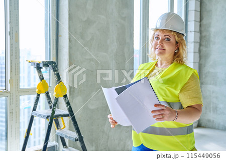 Portrait of woman builder engineer supervisor at construction 115449056