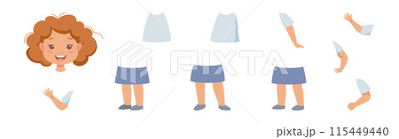 Little Girl Character Constructor with Body Parts and Face Emotion Vector Set Little Girl Character Constructor with Body Parts and Face Emotion Vector Set 115449440