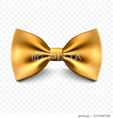 Vector Golden Color Realistic Bow Tie Icon Closeup, Isolated. Silk Glossy Bowtie, Gentleman Tie. Fathers Day Concept 115449789