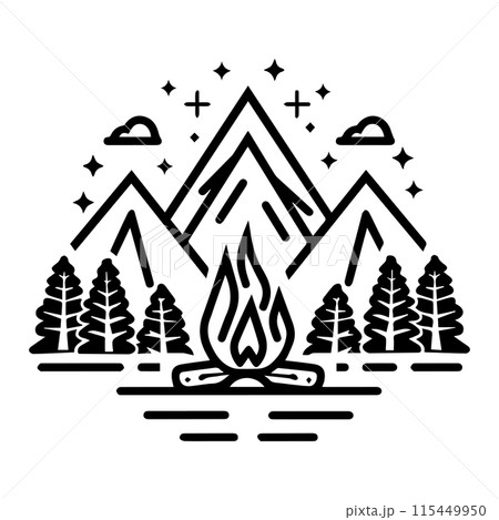 Survival Camping logo or modern line icon. Vector line art and icon design with bold outline. Black and white Pixel Perfect minimalistic symbol isolate white background. Creative logotype Survival Camping logo or modern line icon. Vector line art and icon design with bold outline. Black and white Pixel Perfect minimalistic symbol isolate white background. Creative logotype 115449950