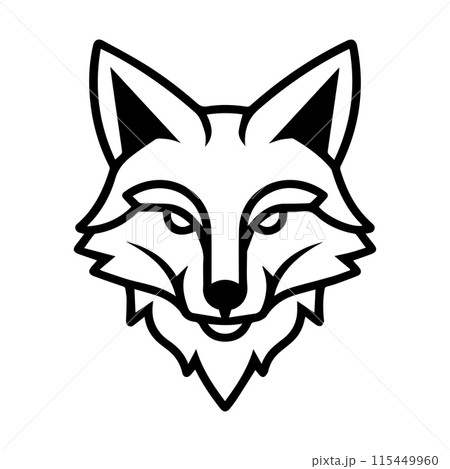 Fox Heraldic logo or modern line icon. Vector line art and icon design with bold outline. Black and white Pixel Perfect minimalistic symbol isolate white background. Creative logotype 115449960