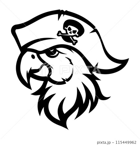 Pirate Parrot logo or modern line icon. Vector line art and icon design with bold outline. Black and white Pixel Perfect minimalistic symbol isolate white background. Creative logotype 115449962