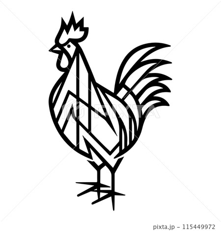 Geometric Rooster logo or modern line icon. Vector line art and icon design with bold outline. Black and white Pixel Perfect minimalistic symbol isolate white background. Creative logotype 115449972