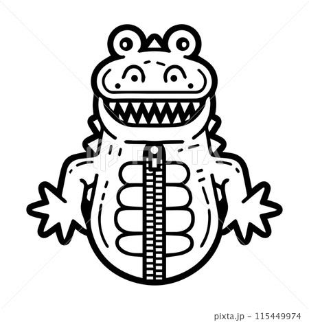 Croc Zipper logo or modern line icon. Vector line art and icon design with bold outline. Black and white Pixel Perfect minimalistic symbol isolate white background. Creative logotype 115449974