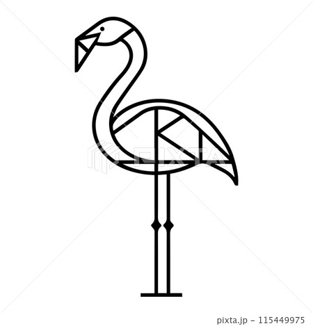 Geometric Flamingo logo or modern line icon. Vector line art and icon design with bold outline. Black and white Pixel Perfect minimalistic symbol isolate white background. Creative logotype 115449975