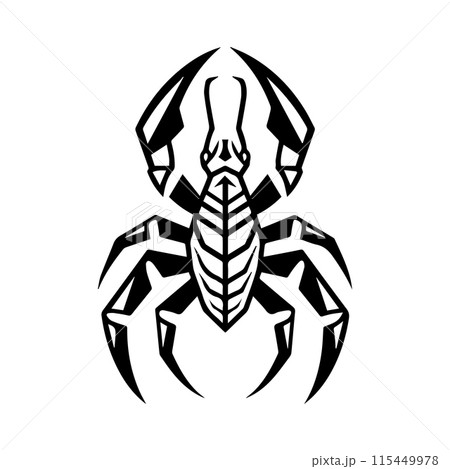 Scorpion Geometric logo or modern line icon. Vector line art and icon design with bold outline. Black and white Pixel Perfect minimalistic symbol isolate white background. Creative logotype 115449978