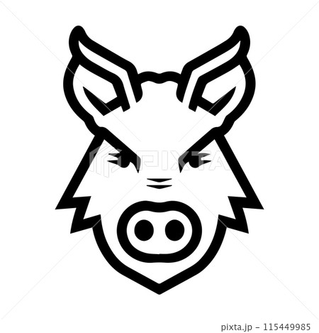 Boar logo or modern line icon. Vector line art and icon design with bold outline. Black and white Pixel Perfect minimalistic symbol isolate white background. Creative logotype 115449985