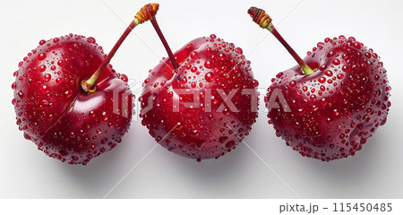 A variety of fresh cherries on a white background, healthy products from the garden, a grocery basket generated AI A variety of fresh cherries on a white background, healthy products from the garden, a grocery basket generated AI 115450485