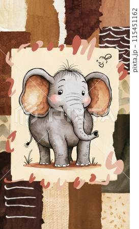 A drawing of a cartoon elephant with big ears and brown eyes, AI A drawing of a cartoon elephant with big ears and brown eyes, AI 115451162