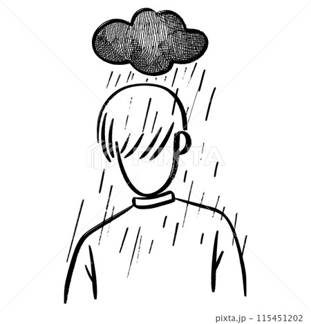 hand drawn confusion concept. people with anxiety are surrounded by thoughts Mental disorders and chaos in consciousness, find answers. vector illustration. 115451202