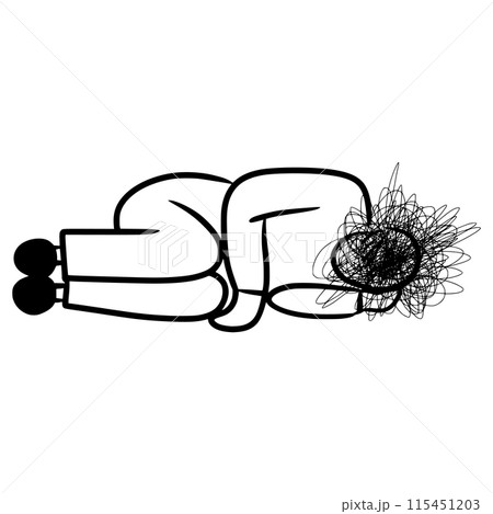 hand drawn confusion concept. people with anxiety are surrounded by thoughts Mental disorders and chaos in consciousness, find answers. vector illustration. 115451203