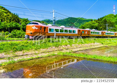 伯備線 特急やくも　新緑の水田を走る273系（根雨－黒坂） 115452559