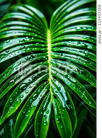 Green leaves with droplets of water on them. Green leaves with droplets of water on them. 115453169