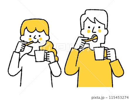 一緒に歯を磨いている男性と女性 一緒に歯を磨いている男性と女性 115453274