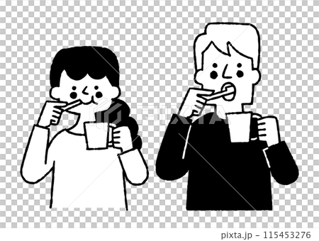 Man and woman brushing their teeth together_2 115453276