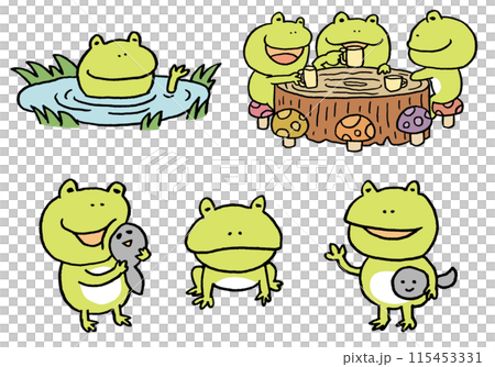 The cute green frog is a rainy season character. 115453331