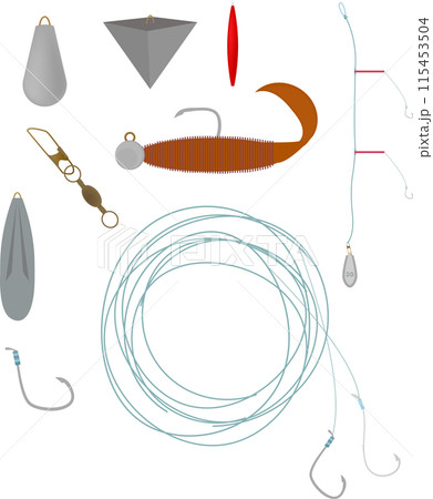 釣りの道具一式イラストセット 釣りの道具一式イラストセット 115453504