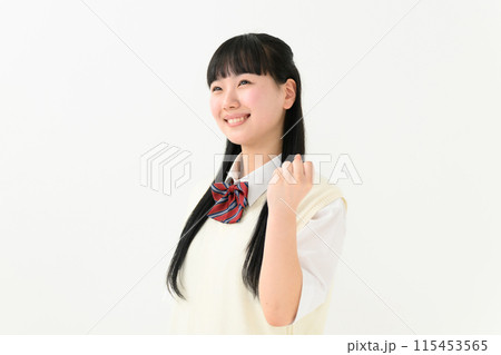 女子高生　ポートレート　ガッツポーズ 115453565
