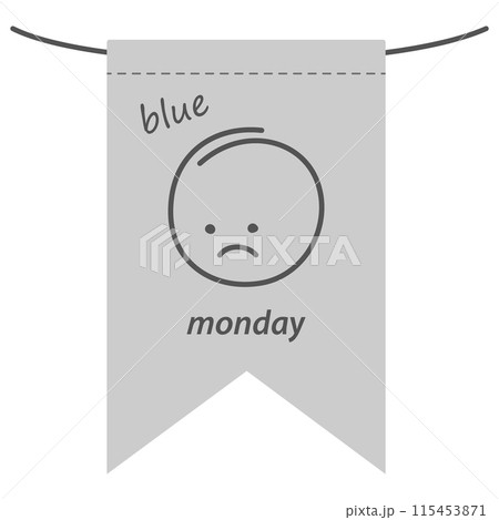Sad smiley face with inscription against background of festive flag on a thread. Greetings concept 115453871