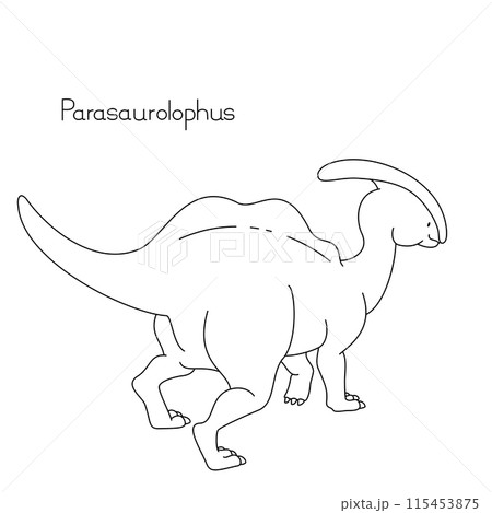恐竜塗り絵 リアルでかわいい恐竜 パラサウロロフス 後ろ姿の線画 恐竜塗り絵 リアルでかわいい恐竜 パラサウロロフス 後ろ姿の線画 115453875