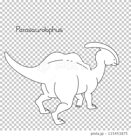 恐竜塗り絵 リアルでかわいい恐竜 パラサウロロフス 後ろ姿の線画 恐竜塗り絵 リアルでかわいい恐竜 パラサウロロフス 後ろ姿の線画 115453875