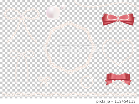 Stylish pearl and ribbon accessories (transparent background) 115454115