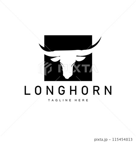 Longhorn logo design vintage old bull texas western country black silhouette Longhorn logo design vintage old bull texas western country black silhouette 115454813