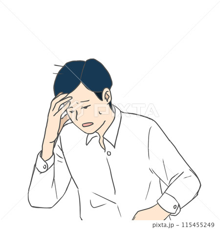 頭痛、悩みを抱える男性のイラスト 115455249
