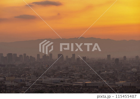 大阪　枚岡公園から望む大阪平野　夕景 115455487