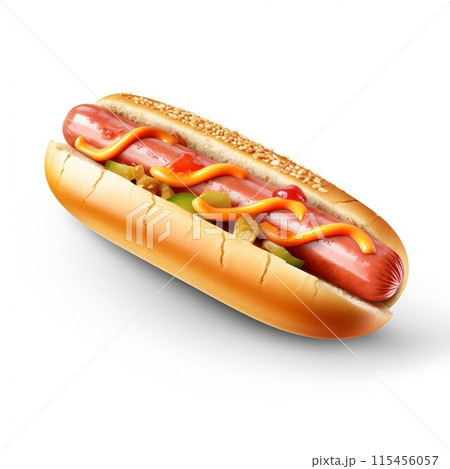 Gourmet Hot Dog with Toppings Isolated on White. Generative ai 115456057