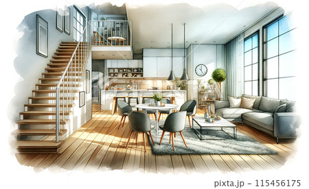モダンなリビング 水彩 115456175
