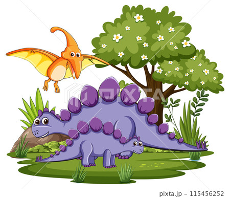 Dinosaurs in a Lush Forest Dinosaurs in a Lush Forest 115456252