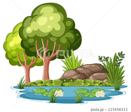 Serene Forest Pond Scene 115456311