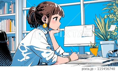 リモートワーク中の若い女性