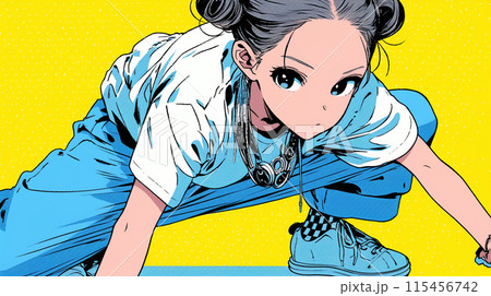 ブレークダンスを練習中の若い女性