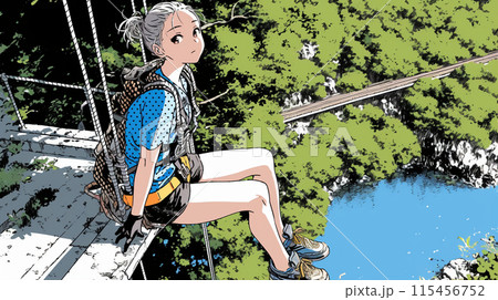 バンジージャンプを飛ぼうとしている若い女性
