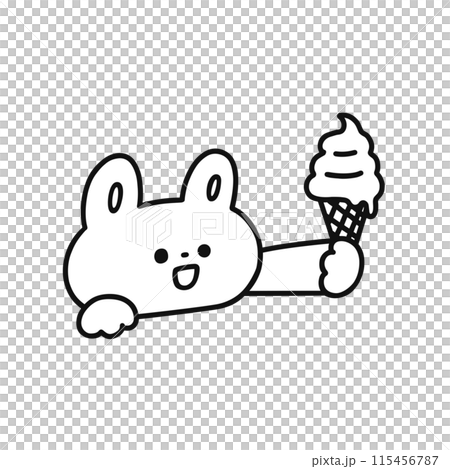 ソフトクリームを持ったかわいいウサギ・線画 115456787