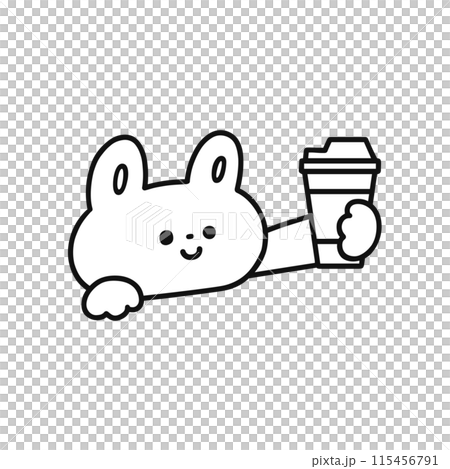 飲み物を持ったかわいいウサギ・線画 115456791