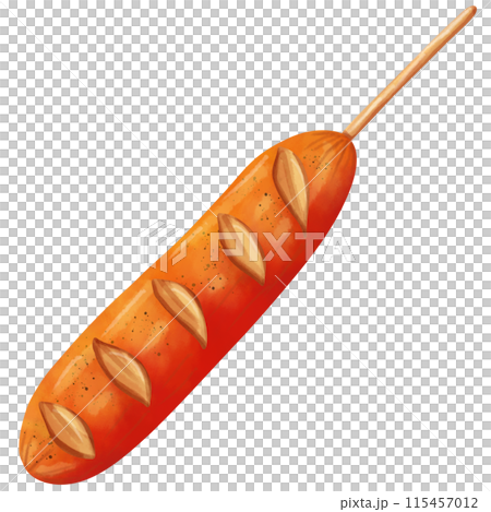 Watercolor drawing of a sausage to be used as an illustration for decoration. 115457012