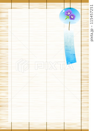 すだれ、風鈴、暑中見舞い、イラスト、かわいい、縦 115457251