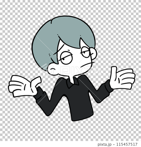 両手をあげて呆れた顔をしている男性 両手をあげて呆れた顔をしている男性 115457517