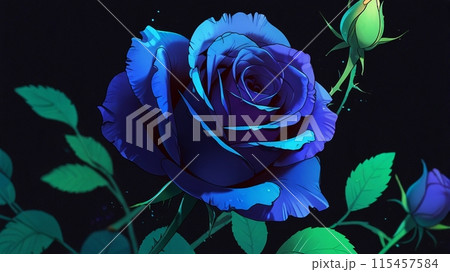 黒背景の青いバラのイラスト素材 [115457584] - PIXTA