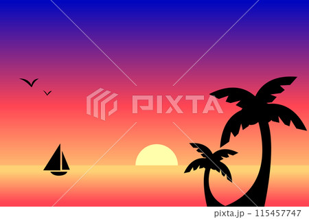 ヤシの木のある夕暮れのビーチ 115457747