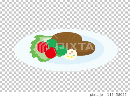 Hamburger steak and accompanying vegetables Hamburger steak and accompanying vegetables 115458035