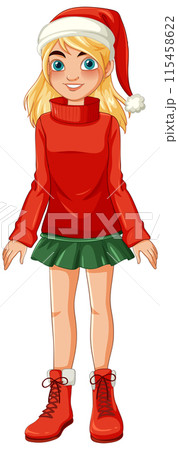 Festive Girl in Christmas Outfit 115458622