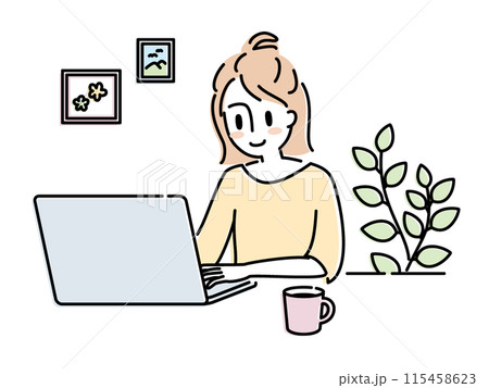 テレワークで快適にリモートワークをする女性 115458623